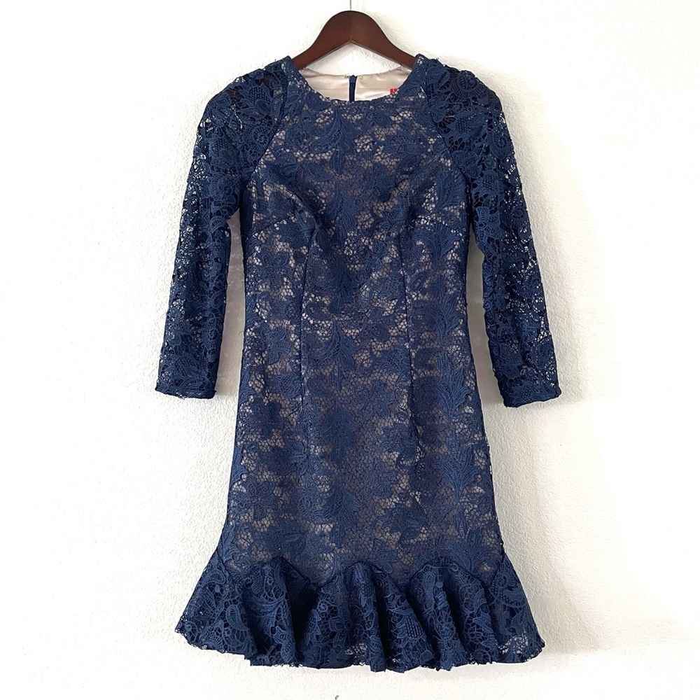 Monique Lhuillier Lace Overlay Peplum Hem Dress - Picture 6 of 10